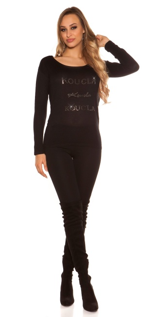 Trendy pullover with lace Black